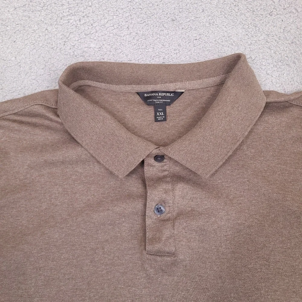 Banana Republic Polo Shirt Mens XXL Tall Brown Slim Fit Luxe Touch‎ Performance